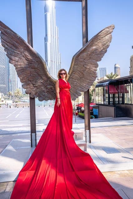 Dubai Flying Dress Photoshooting With Red Dress Gallery Image 3