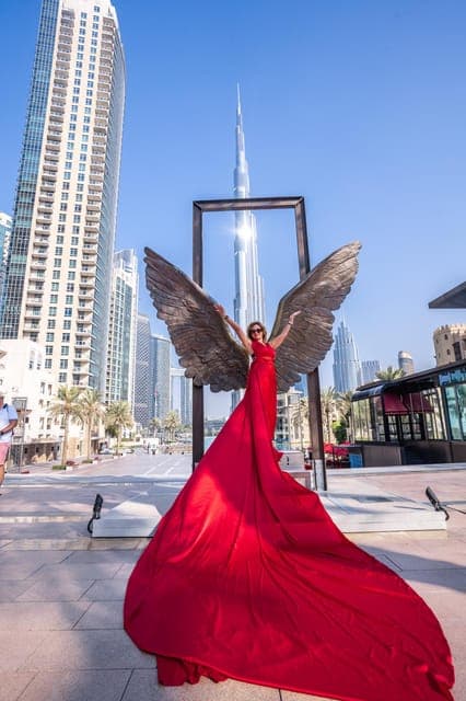 Dubai Flying Dress Photoshooting With Red Dress Gallery Image 2