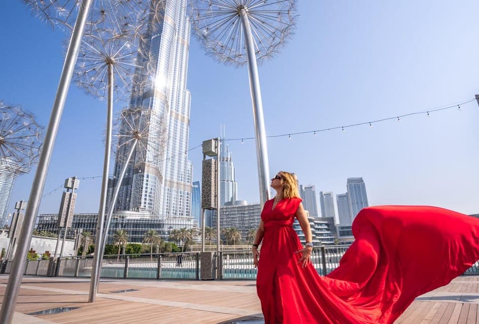 Dubai Flying Dress Photoshooting With Red Dress Gallery Image 4